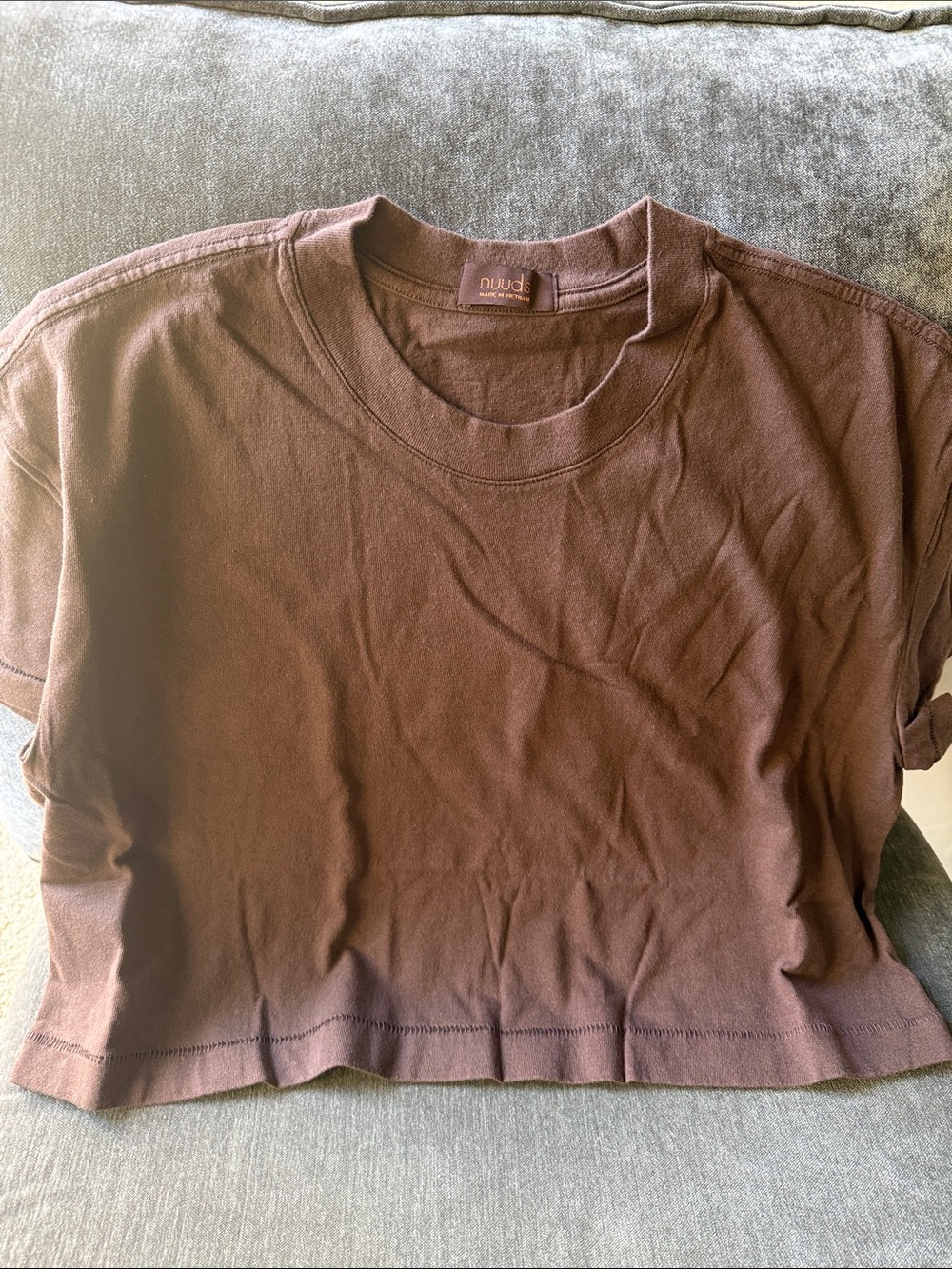 NWOT nuuds Vintage Cropped Chocolate Brown Crewneck Tee
